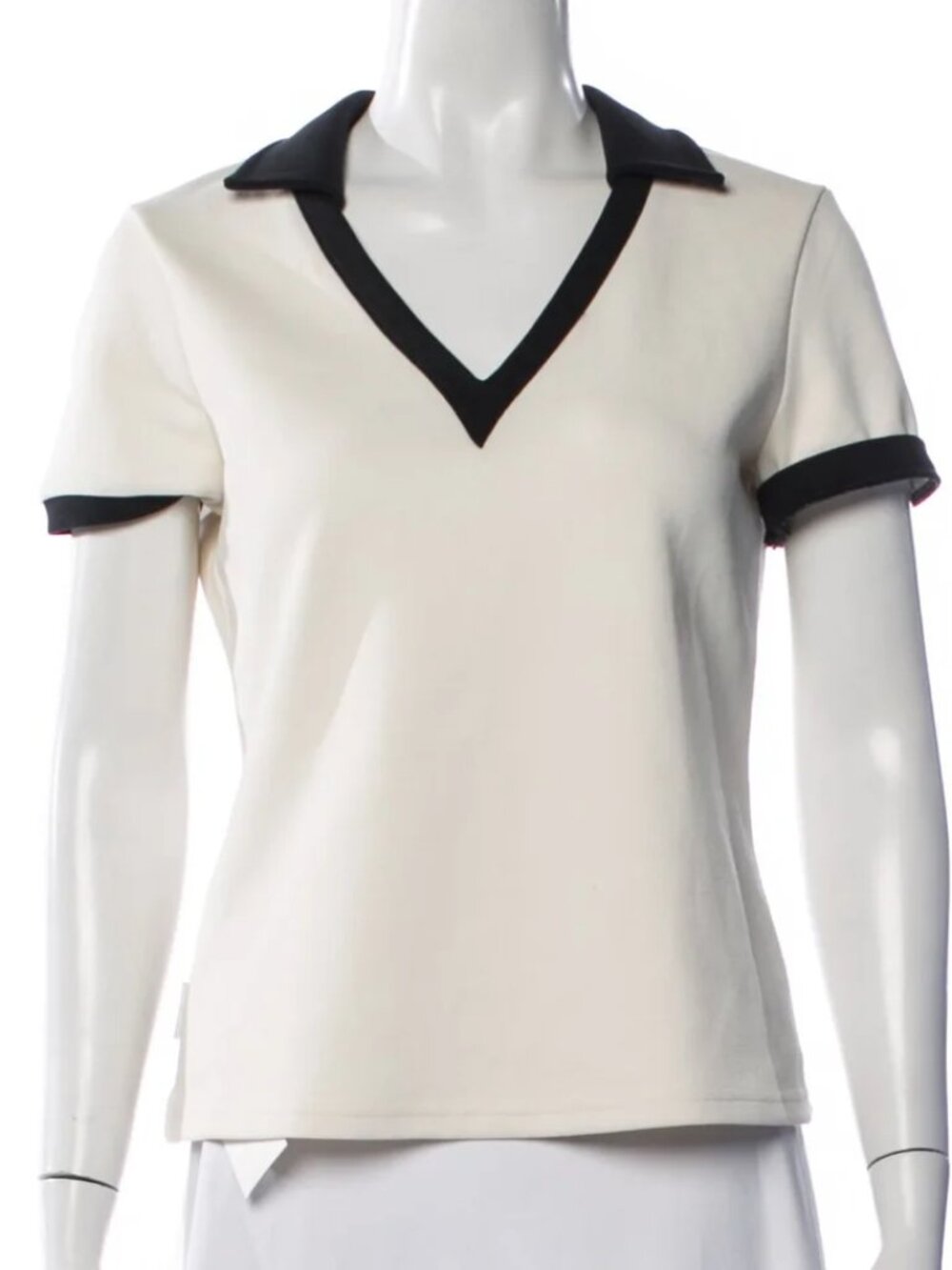 STAUD Black & Ivory Stretch Pique V Neck Tee S $145 Preppy Quiet Luxury